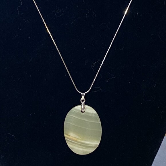 Natural Pale Green Onyx Pendant, Large Genuine Gemstone Oval Pendant - Picture 5 of 11